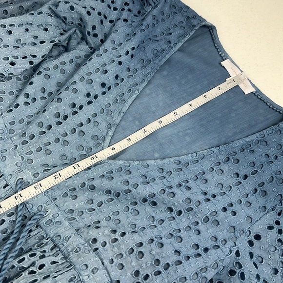 Super Natural Sz L Tiered Eyelet Dress V Neck Blue Ombre V Neck Puff Sleeves - Picture 10 of 13